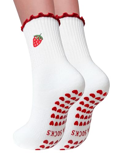 Image of 3 Pairs Pilates Socks with Grips for Women Non Slip Grip Ruffle Yoga Ankle Grippy Socks