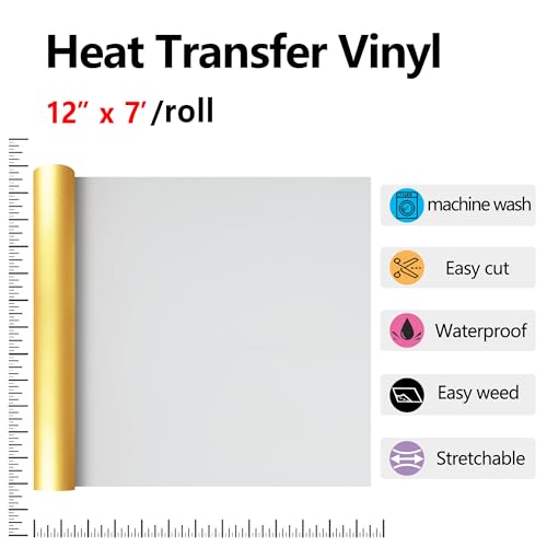 Image of RENLITONG HTV Shiny Golden PU Stretch Metallic Heat Transfer Vinyl 12 Inch x 7 feet Roll DIY for T-Shirt Clothing Iron on Vinyl for All Cutter Machine Glossy(Shiny Golden)