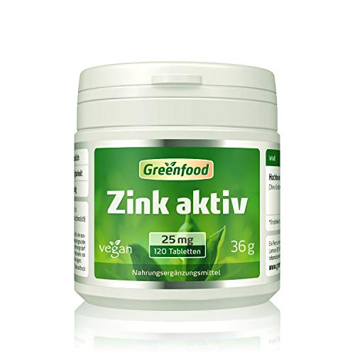 Zink aktiv, 25 mg, hochdosiert, 120 Tabletten, vegan  hohe Bioverfügbarkeit. Stärkt die Abwehrkräfte und hilft beim Abnehmen. OHNE künstliche Zusätze. Ohne Gentechnik.