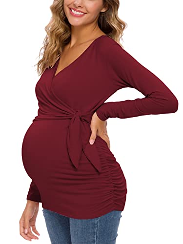 Glampunch Women's Maternity Shirts Short & Long Sleeve Tie Front