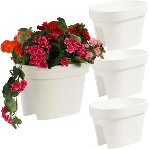 botle Juego de 3 cajas para balcón, jardineras, barandillas, balcones, macetas de barandilla, 39,5 cm, 12,3 L, color blanco, ovalado