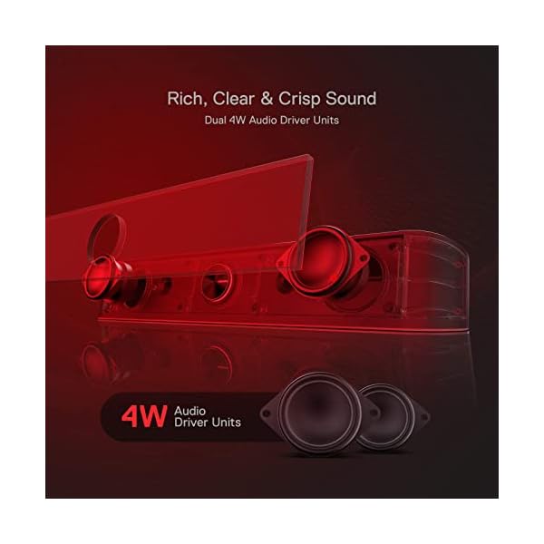Redragon GS560 Adiemus RGB Desktop Soundbar, 2.0 Channel Computer Speaker with Dynamic Lighting Bar Audio-Light Sync/Display, Touch-Control Backlit with Volume Knob, USB Powered w/ 3.5mm Cable - Image 6