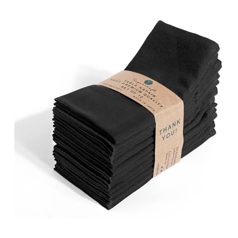 FINGERCRAFT Cloth Dinner Napkins Cotton Fabric Soft Black Color Set of 12 Plain Reusable Washable for Dining Restaurant Table Decoration 18x18 Inch Cover