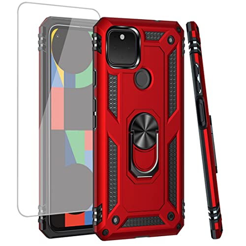 Coque anti-choc militaire rouge pour Pixel 4A 5G et Pixel 5XL avec béquille