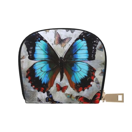 Butterfly Credit Card Holder Wallet, Leather Zipper Card Wallet For Women Ladies Rfid Blocking Card Case Small Coin Purse Accordion Wallet Gift