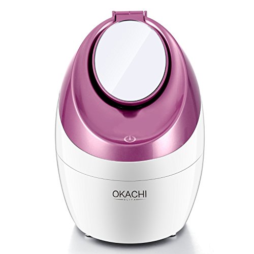 OKACHI GLIYA Gesichtssauna Gesichtsdampfer heiß Dampf Inhalator Professional Nano ionic Gesicht Dampfgerät, Luftbefeuchter, Facial Steamer Porenreinigung Hautpflege, mit Kosmetikspiegel & Timer- Rosa