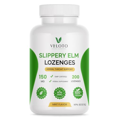 VELOTO Herbal Throat Lozenges with Slippery Elm Soothing Support for Dry & Irritated Throat Gentle Mint Flavor Sugar Free Daily Throat Care 200 Count