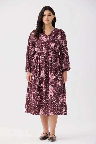 Image of TIYOMI Womens Plus Size Dresses Fall Long Sleeve Maxi Dresses V Neck Floral Spring Party Dress with Pockets XL-5XL (14W-28W)