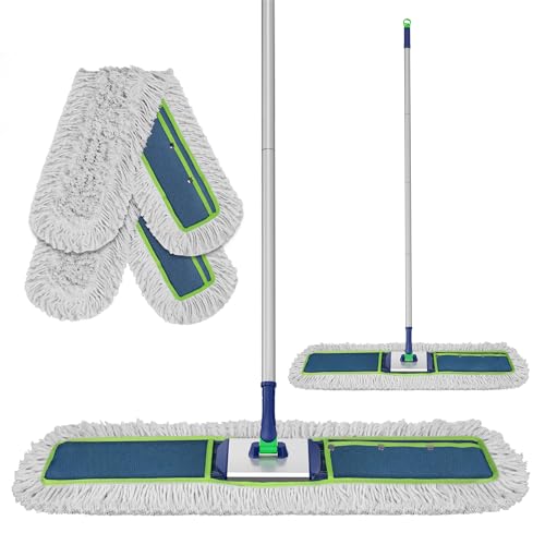 104cm Commercial Mops for Cleaning Floors, VIIWII Large Industrial Flat Mop with 150cm Long Handle 2 Heavy Duty Reusable Cotton Pads for Warehouse, Office, Hotel