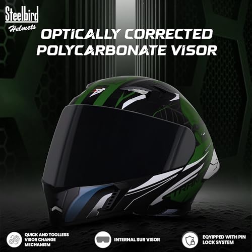 Image of Steelbird SBA-20 Strange ISI Certified Flip-Up Graphic Helmet for Men and Women with Inner Silver Sun Shield