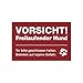 (Signalrot, Aufkleber 300x200 mm) Hinweis-Schild/Text: Vorsicht! Freilaufender Hund/Tor Bitte geschlossen halten. Betreten auf eigene Gefahr./Piktogramm - Vorsicht Hund Grundstück