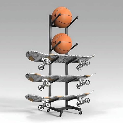 Scaffale da pavimento in metallo per attrezzature sportive, skateboard, snowboard, sci e scooter, salvaspazio, ideale per la casa e la palestra