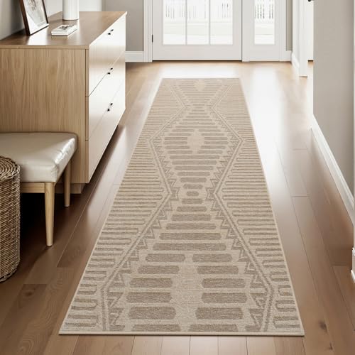 Textured Tufted Boho 2x8 ft Runner Rugs for Hallway Non Slip Hallway Runner Kitchen Bedroom Long Entryway Laundry Room Rug Washable-Beige Brown Brown Beige 2' x 8' (Runner)