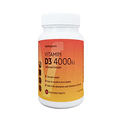 Wellington's Premium 4000iu Vitamin D3, High-Potency, Easy-to-Swallow, 365 Micro Vegetarian Tablets for Year-Round Immune Support, Enhanced Bone Health, Non-GMO, Gluten-Free, Suitable for All Ages