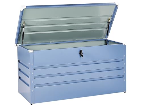 Beliani Große Metall-Gartentruhe 400 l blau Kissenbox Auflagenbox für die Terrasse wasserdicht Aufbewahrungsbox Gartenbox Cebrosa