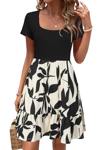 Newshows Sommerkleid Damen Knielang Strandkleid Sommer Lässiges Kleid Elegant Kurz Partykleid Aprikose Große Blüte,XXL