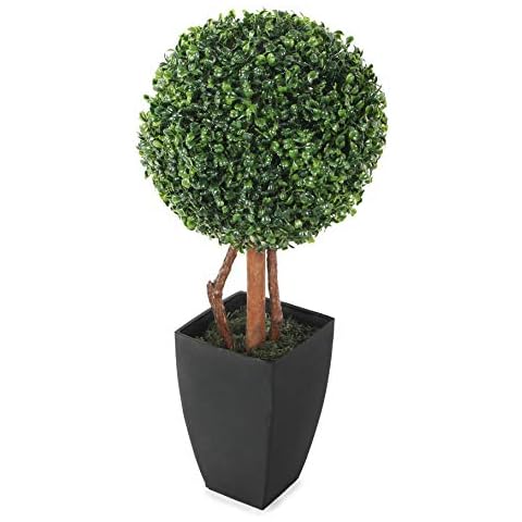 Closer2Nature 2ft Decorative Artificial Plants, Artificial Boxwood Topiary Tree; Decorative Fake Bay Trees, Perfect House Plant or Artificial Outdoor Plants - Topiary Plants with Stylish Black Pot Cover