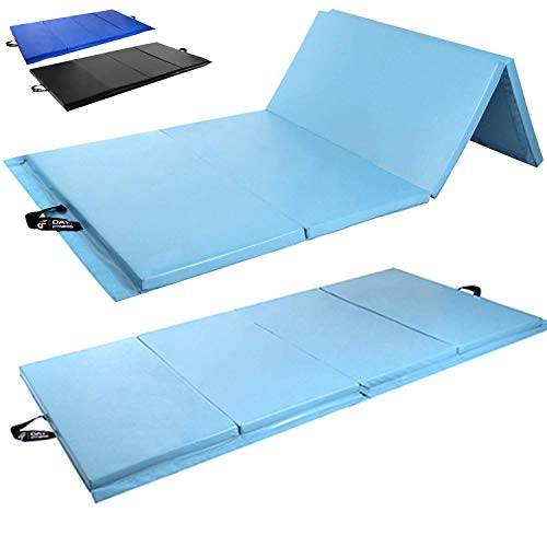 Day 1 Fitness Folding Gymnastics Gym Mat, Light Blue, 4'x10'