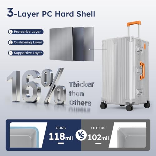 Image of ALPHA CAMP Trunk Luggage 26 Inch with Aluminum Frame Zipperless Suitcase | Checked Thickened 3-Layer PC Hardshell Luggage with TSA Lock,Charging Port,Cup Holder and Spinner Wheels for Holiday Travel