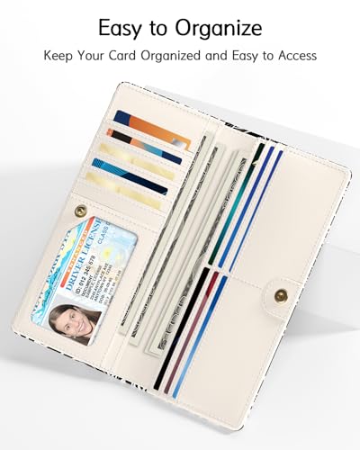 Image of Nipichsha Womens Wallet, RFID Slim Wallets for Women, Thin Ladies Credit Card Holder Purse, Cute Leather Bifold Clutch Billfold with 11 Card Slots & ID Window, Black White Leaf