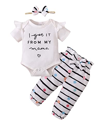 Image of DISAUR Baby Girl Clothes 3pcs Newborn Summer Outfits Infant Short Sleeve Romper and Cute Headband and Short Set