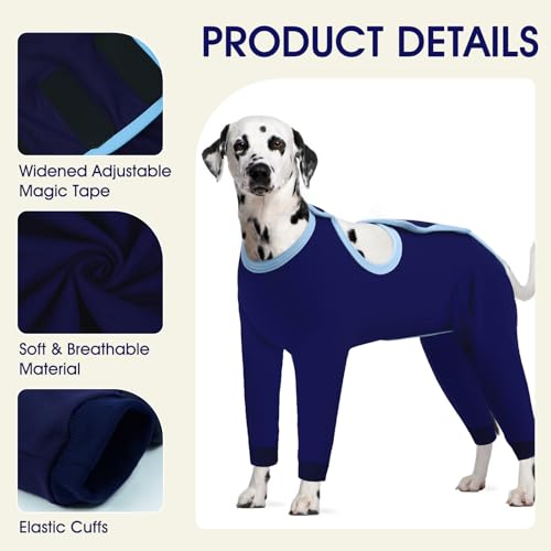 Image of IDOMIK Dog Recovery Suit After Surgery,Long Sleeve Dog Surgical Onesie for Surgery,Soft Breathable Pet Pajamas Anti Shedding,Adjustable Bodysuit Prevent Licking Wound,Cone Collar Alternative,Blue,XL