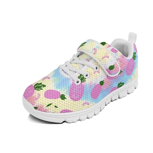 Little Kid Boys Girls Tennis Shoes Kids Slip on Running Sneakers Wide Casual Barefoot Shoes White Sole Pineapple Pattern