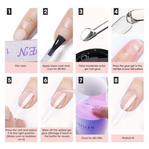 Gellen Solid Nail Glue for Press on Nails 2pcs, 30g Fake Nail Gel Glue Lamp Curing Need Clear Glue Gel for Soft Nail Tips Long Lasting Non-Stick Strong Hard Gel for Nail Art DIY Home