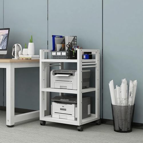 Étagère de rangement multimédia à roulettes – Étagères réglables, support d'imprimante mobile pour salon et bureau – 3 à 5 niveaux