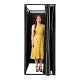 Mobile Umkleidekabine Freistehend, Sichtschutz Vorhang blickdicht, Stabiler Metallrahmen bis 50kg, Tragbare Garderobe für Bekleidungsgeschäft, Messe, Büro, Fotostudio und Outdoor (Schwarz)
