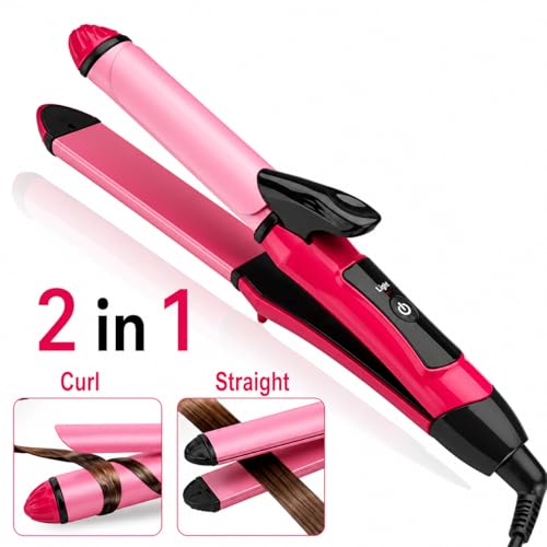 Image of 2-in-1 Hair Straightener & Curler for Women, Ceramic Coated Hair Styling Tool with Fast Heating, Hair Straightening Iron & Curling Wand, Compact Travel-Friendly Hair Styler, A2