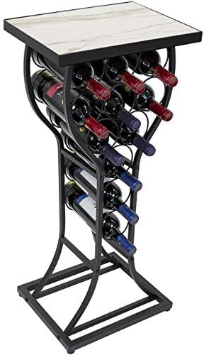 Sorbus Wine Rack Console for Home Bar - Mini Wine Stand with Faux White Marble Table Top - Durable Metal Freestanding Wine Storage Cabinet Shelf - Wine Racks Free Standing Floor Holds 11 Wine Bottles