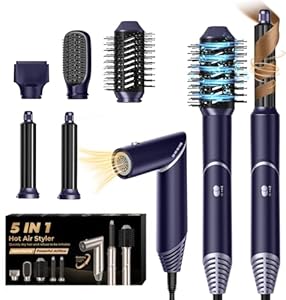 UKLISS 5 in 1 Airstyler mit 60,000U/min Föhn Multifunktional Heißluft Lockenwickler Rundbürstenföhn Warmluftbürste Hairstyler Airbürste Lockenföhn Lockenbürste Föhnbürste Haarföhn Stylingbürsten, Blau