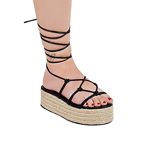 Liliana Women's Lace Up Strappy Espadrille Flatform Platform sandals