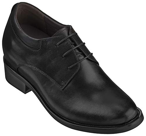 Calden Men's Invisible Height Increasing Elevator Shoes - Black Leather Lace-up Lightweight Formal...