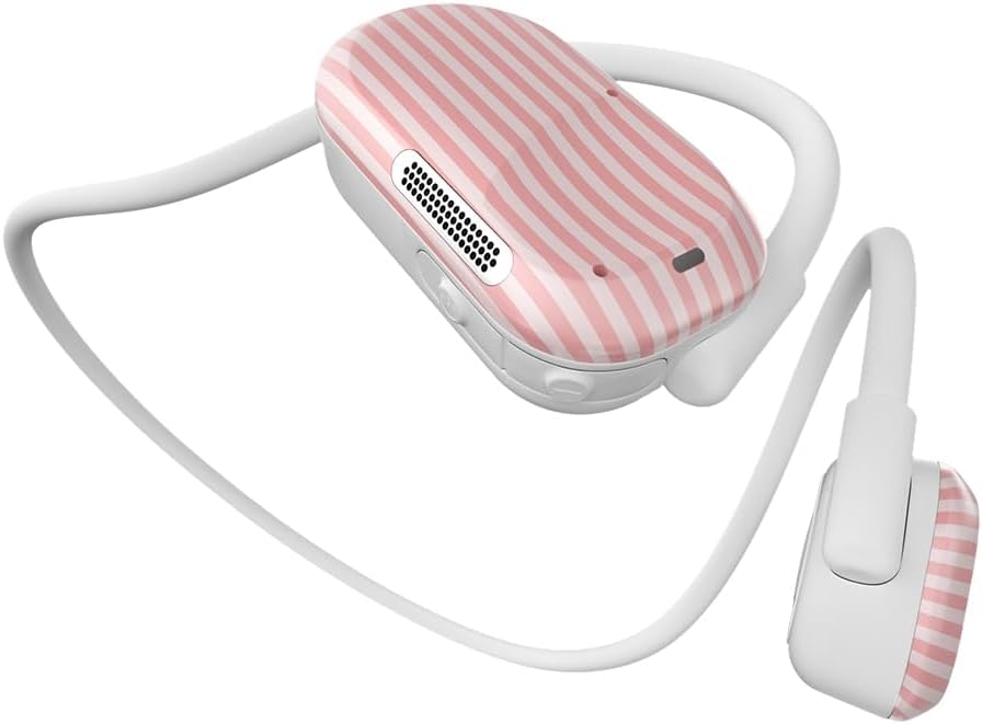 Image of Purity Air Open Ear Headphones - True Air Conduction Wireless Bluetooth Open Ear Earbuds with Dual Mic for iPhone /Android - Secured Long Wearing Comfort, Sports Sweat Resistant (Pink Stripes)