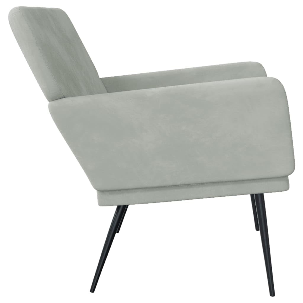 Ławka do siedzenia jasnoszara z aksamitu 108 x 79 x 79 cm z metalowym stelażem, tapicerowana, do salonu, sypialni, na taras i ławkę ogrodową