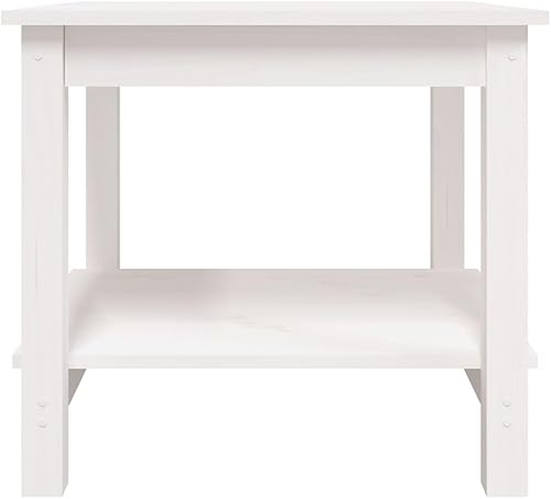 Miniatura 6 de Mesa de centro blanca de 19.7 x 19.7 x 17.7 pulgadas de madera maciza de pino para sala de estar, mesa de centro para sala, mesa de centro para