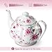 BTaT- Floral Tea Pot with Gift Box, 38 oz, White with Pink Roses & Gold Trim, Porcelain Teapot Ceramic, Dishwasher Safe