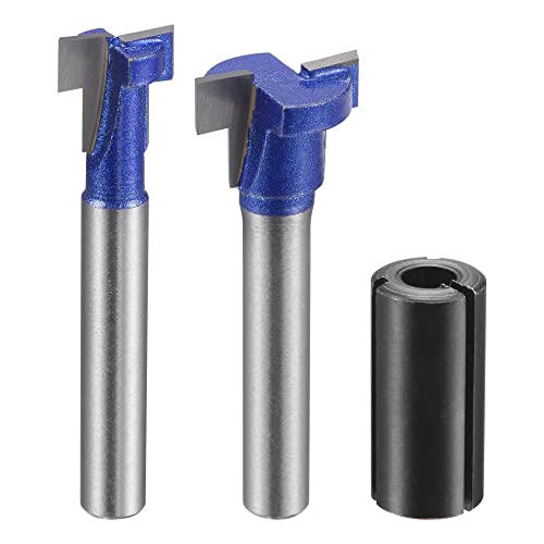 Uxcell 7/16" 5/8" Diameter Keyhole Router Bit Set 6Mm Shank With 1/2" To 6Mm Router Collet Adapter, Carbide Tipped Wood Milling T-Slot Cutter #TOP13