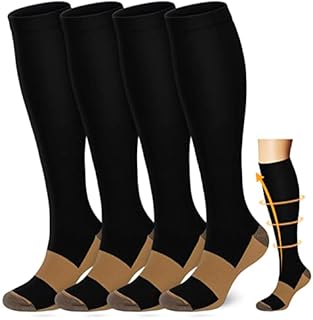 Copper Compression Socks Men Women Circulation 4 Pairs-Best Support for Nurses,Runningl,Cycling(Black, Large/X-Large)