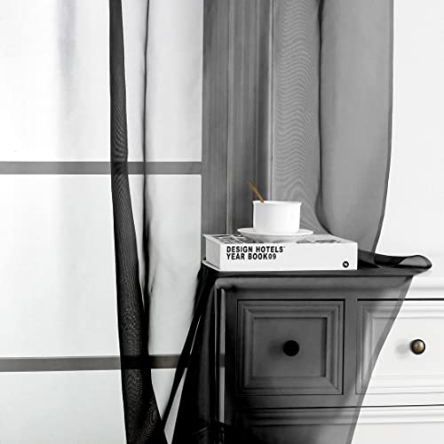 Image of Simplebrand Black Sheer Curtains 120 Inches Long, Extra Long Rod Pocket Solid Color Window Sheer Curtain Panels, Elegant Curtains & Drapes for Living Room, Bedroom 2 Panels (Black, 2x42x120'')