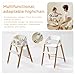 KUB High Chair for Babies and Toddlers Adjustable Foldable Convertible 5 Point Harness Easy Clean Wood-Printed Metal with Removable Tray Baby Highchair for Family (White&Natural Wood-Printed Metal)