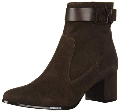 Calvin Klein Women's Freema Ankle Boot, Coffee Bean Kid Suede/Nappa Smooth, 6 M