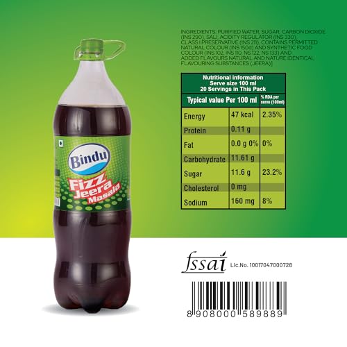 Image of Bindu Fizz Jeera Flavoured Carbonated Masala Soda Refreshing Summer Drink - 2L Pet Bottle