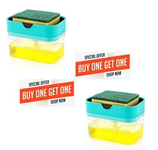 2 in 1 Soap Dispenser for Bathroom Accessories Dishwasher Liquid Holder Liquid Dispenser Pump 450 ML with Sponge Holder Kitchen Sink Accessories Items (Pack of 2)