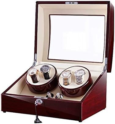 FENOKD Mechanical Watch Shaker Automatic Rotate Watch Winder,4 Mode and Mute Motor,4+6 Storage Box with Safelty Lock & Key (Red White)