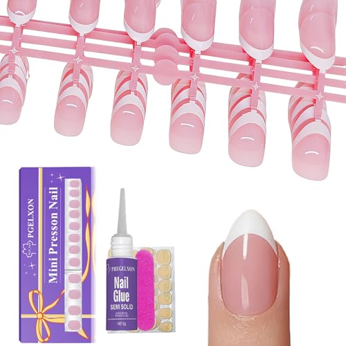 120Pcs White French Tip Press On Nails for Kids 5 Pack Short Pink Kids Press On Nails Almond Full Cover False Nail for Kids Girls Teens with Adhesive Tabs