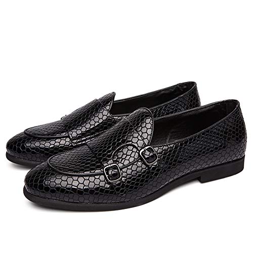 Men's Round Toe Slip-on Loafers for Men Casual Moccasins Shoes Snakeskin Emboss Monk Strap Lightweight Rubber Sole3
