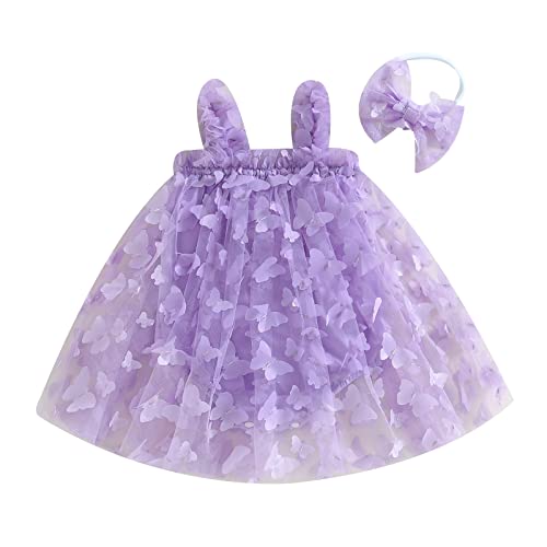 Baby Rompers Girl Princess Dress Ruffle Mesh Butterfly Tulle Tutu Dress Photograph Outfit Summer Clothtes Birthday Gift (A Purple, 3-6 Months) #TOP14
